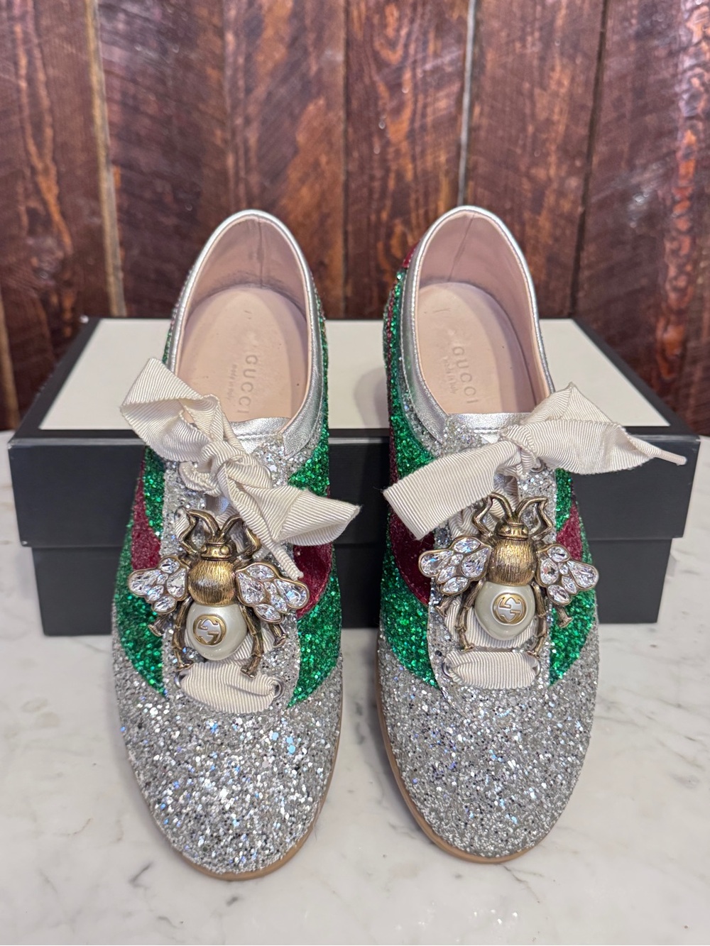 Gucci Crystal Red & Green Laceup Shoes